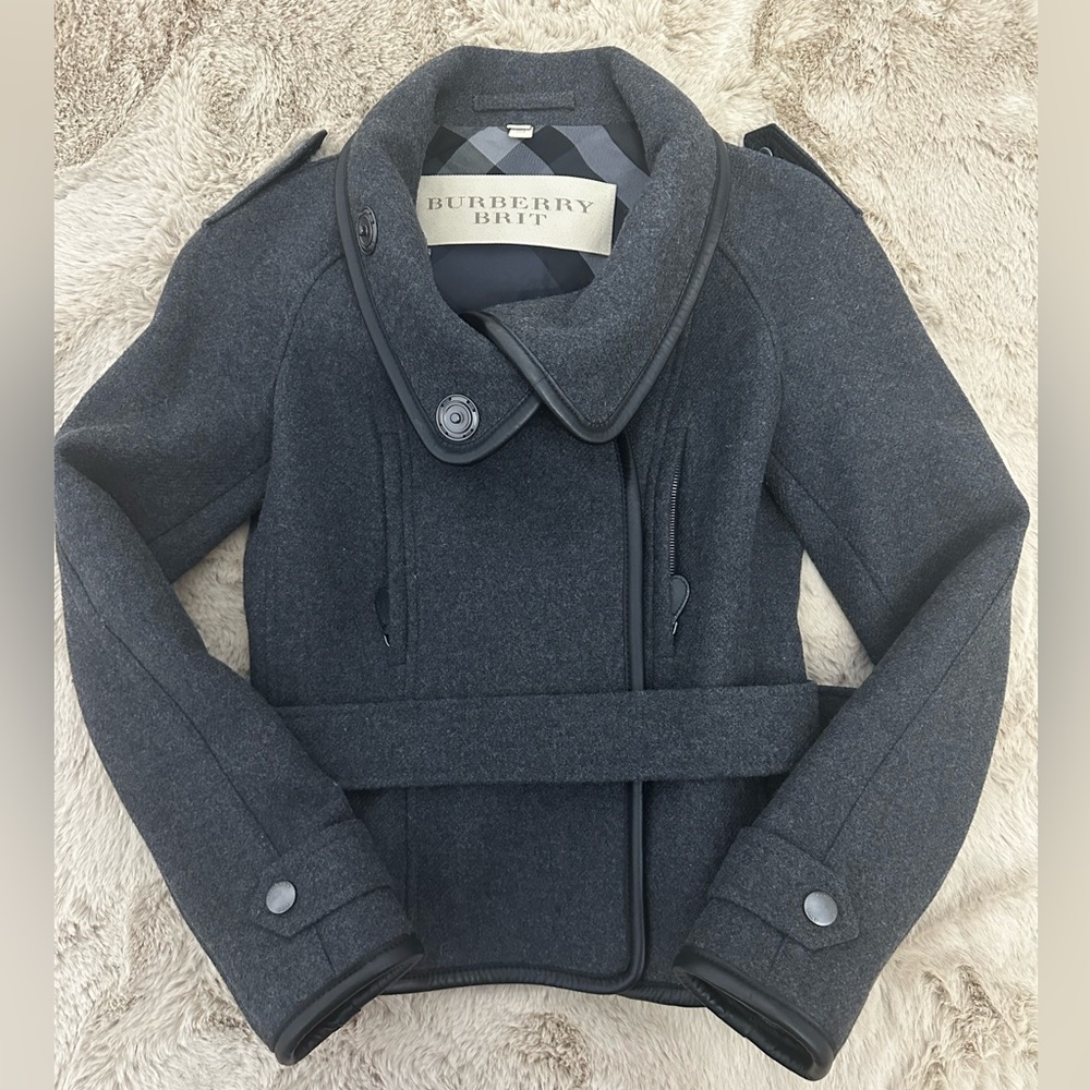 Woman’s Burberry Britt cotton wool blend thick grey coat size 2 NWT